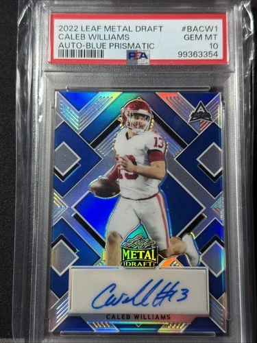 PSA 10 CALEB WILLIAMS 2022 Leaf Metal Draft SSP Rookie Auto Blue Prizm RC #18/30