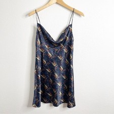 Victorias Secret Vintage Nightgown Navy Blue Bird Print Cowl Neck Mini Dress