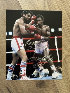 Sugar Ray Leonard & Roberto Duran Autographed Boxing Bag Hand Signed