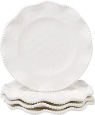 Perlette Cream Beaded Salad Plates - Set of 4, 9" Chic Melamine Dinnerware, Unbr