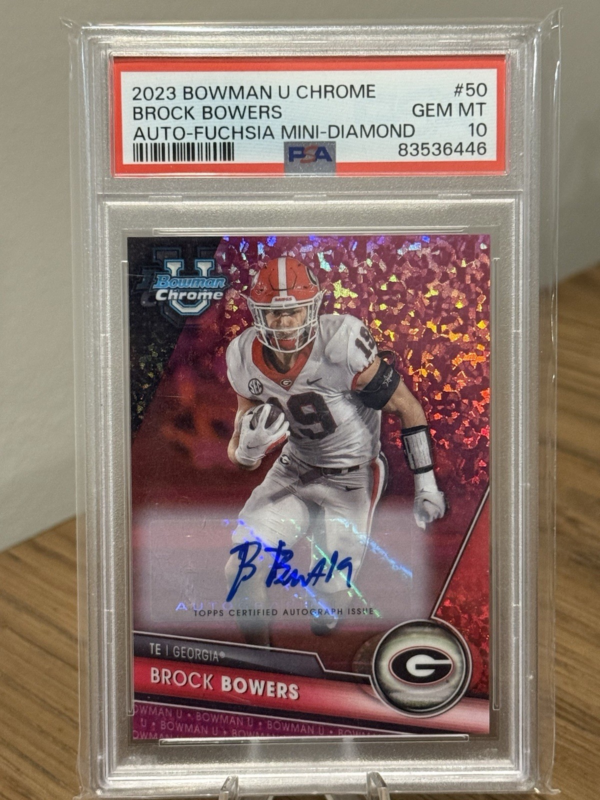 Brock Bowers Georgia Bulldogs 2023 Bowman U Chrome Auto #50 PSA 10 Fuschia Mini Diamond /150 GEM 