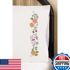 Spring Floral Stamped Embroidery Pillowcases - Set of 2, Washable Ink