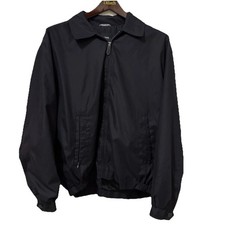 London Fog Men's Black Jacket Full Zip Pockets Elastic Waist Sz L Y2K Retro