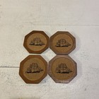 Vintage Set Of 4 Styson Wooden Coaster With Cork - Ship Frigate Pictured — photo 1