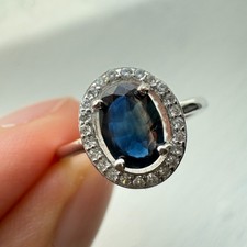 925 Sterling Silver Ring 7x5mm Natural Sapphire Gemstone Zircon Women Bridal