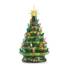 12" Pre-Lit Green Ceramic Tree Hand-Painted Tabletop with Lights