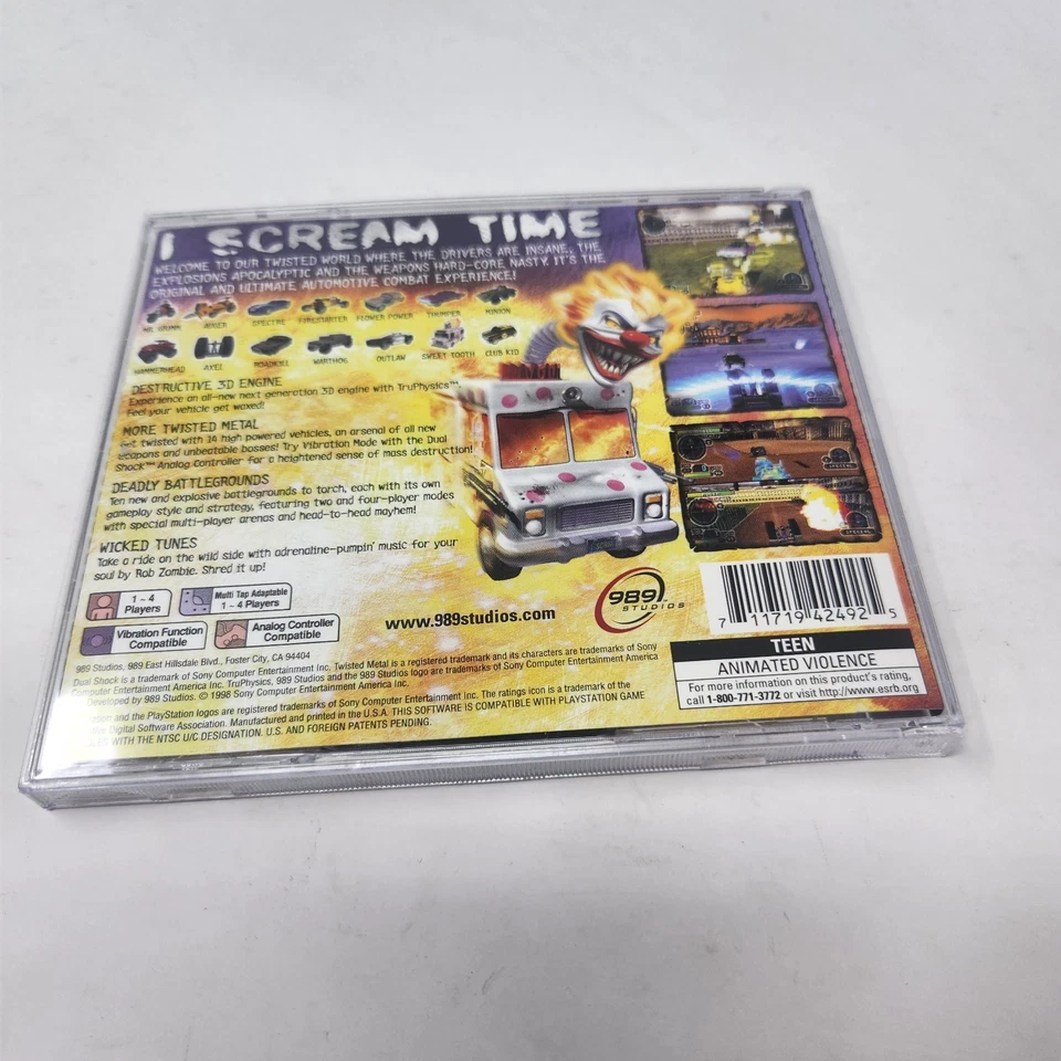 Twisted Metal III 3, PlayStation 1 PS1, 1998 No Manual Black Label Tested  - Image 3 of 4