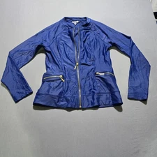 Cabana Life Women Blue Zip Front beach top Long Sleeve Size M