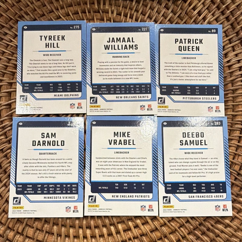 Panini 2024 Donruss Football 6-Card Lot Press Proof Hill Williams Queen