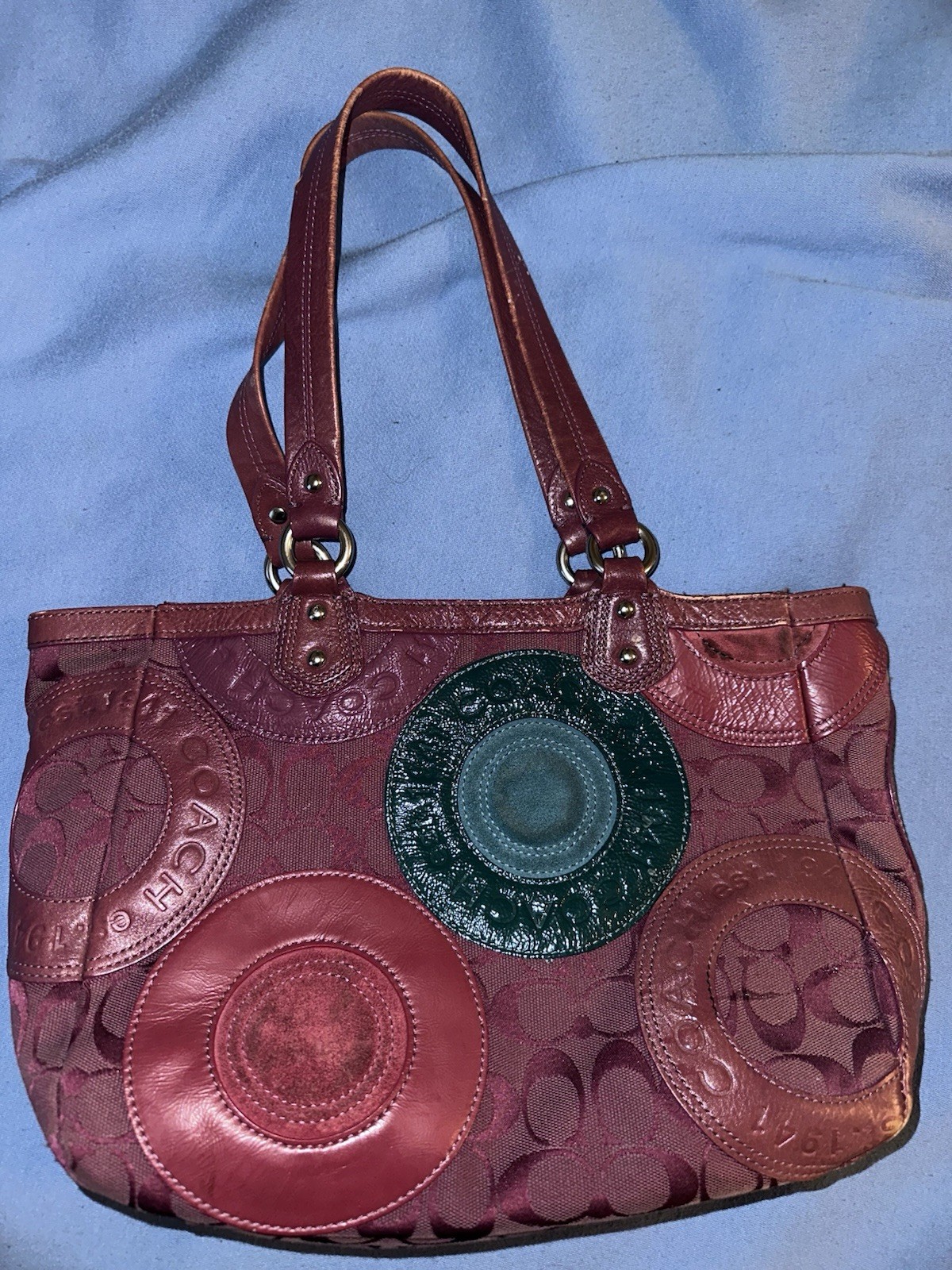 Coach Circle Patchwork Berry/Multicolor Tote Hand… - image 1