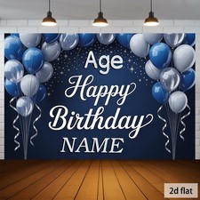 2D Flat - Customized 1pc Personalized Name Text, Happy Birthday Banner Parties