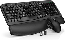 Wireless Keyboard and Mouse Combo Ergonomic Wave Key, Built-In Leather Soft Pa