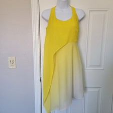 Halston Heritage Yellow White Ombre Chiffon Sleeveless Dress Draped Flowy Size 0