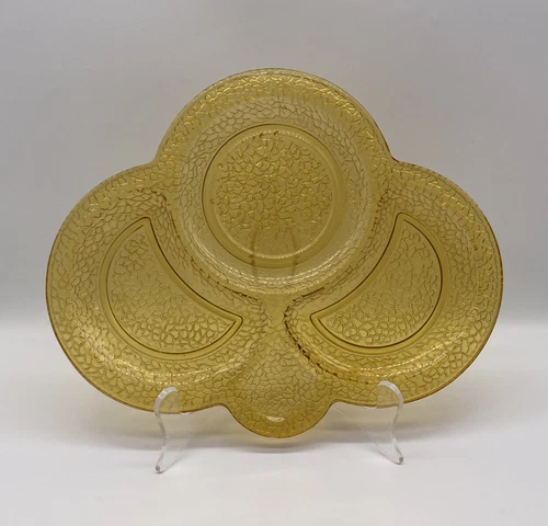 Vintage Amber Glass Clover Shaped Snack Plates