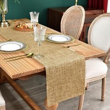 Farmhouse Rustic Faux Linen Table Runner Neutral Coffee Table 13x60inch Khaki