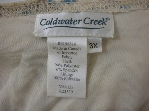 Coldwater Creek Top 3X Beige Blue Floral Sheer Sleeve Lined Scoop Neck Stretch - Picture 4 of 10