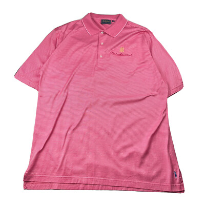 Old Memorial Golf Polo Shirt Pink Striped Short Sleeve Cotton Large