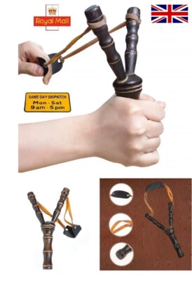 WGS Catapault de honda de madera estilo tradicional juguete para niños niños niñas banda plana Reino Unido