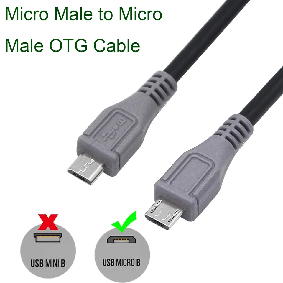 Micro USB Male To Micro Male 5 Pin Converter OTG Adapter Lead Data Cable Cord - Image 3 of 4