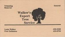 1980's 1990's Business Card Walker's Expert Tree Service Long Island NY Vtg