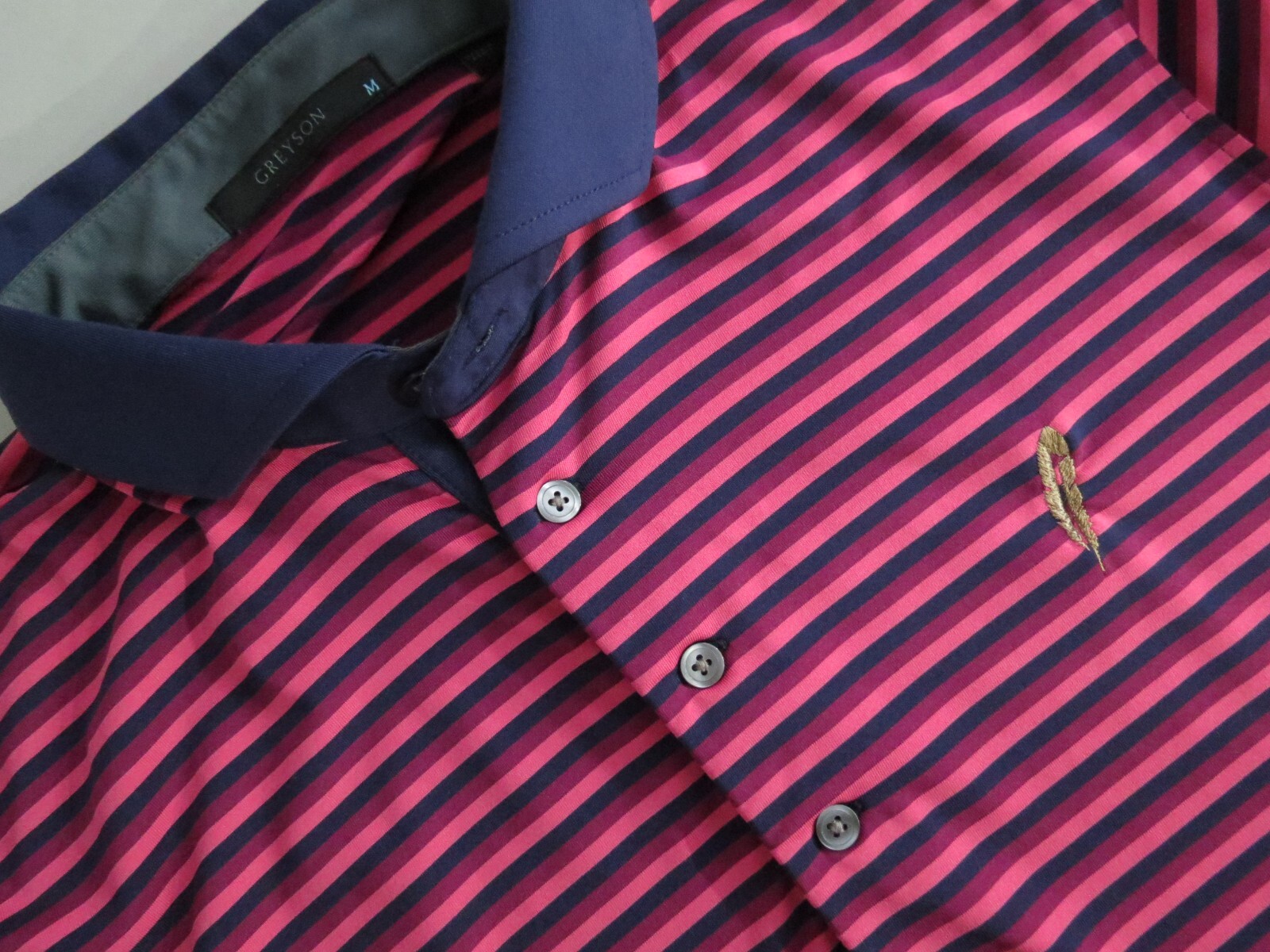 Greyson Three button front Multi color stripe Gol… - image 5