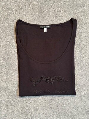 KRIZIA JEANS -Damen Shirt m. schwarzem Panther -Gr. 38 -Viskose/Elastan angenehm