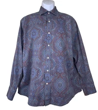 Daniel Cremieux Men's L Classics Shirt Paisley Button Blue Red Funky Trippy VTG