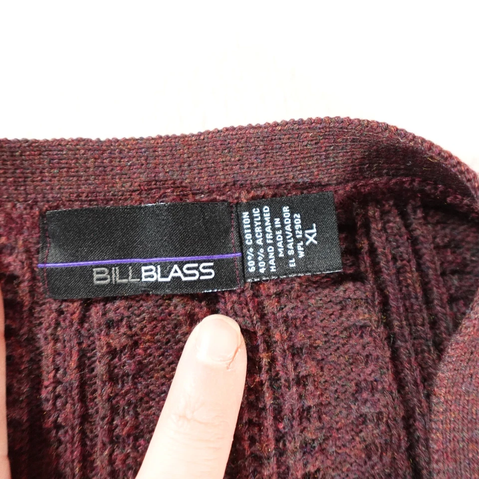 Vintage Bill Blass Cardigan Mens Extra Large Purple Sweater Dad Grandpa Knit 90s - Image 4 of 4