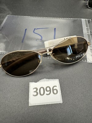 Police Gold Oval Sunglasses with Dark Gray Lenses Police 2351 201, Vintage 90s Unique Black & Gold Oval  main image 2