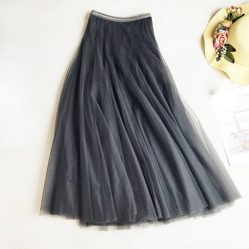 Women Casual Mesh Lace Tutu Skirts Midi Tulle A-line Slim Elastic Swing - Picture 11 of 15
