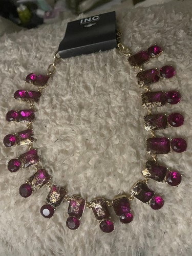 NEW Macy's $54 INC International Concepts Fushia Pink Gold Statement Necklace - Picture 4 of 18