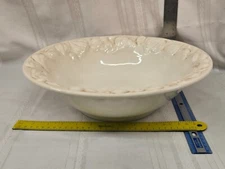 Pottery Barn 13 5/8” Ceramic White Serving Pasta Bowl W Garlic Embossed Rim