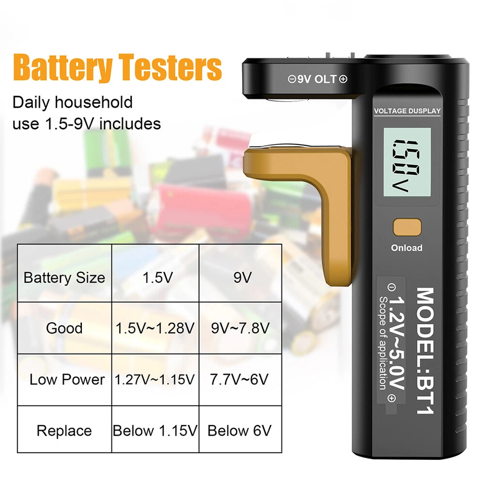 Battery Tester Battery Capacity Tester Button Cell Volt Checker 9V/1.5V/AA/AAA - Image 3 of 4