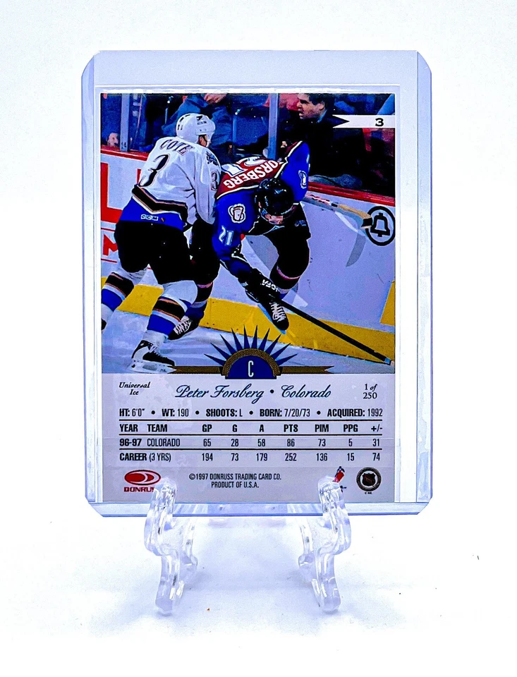 PETER FORSBERG 1997 Leaf International #3 UNIVERSAL ICE /250 PARALLEL AVALANCHE - Image 2 of 2