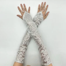 New Womens Long Arm Warmer Prom Mittens Glitter Cosplay Costume Pageant Gloves