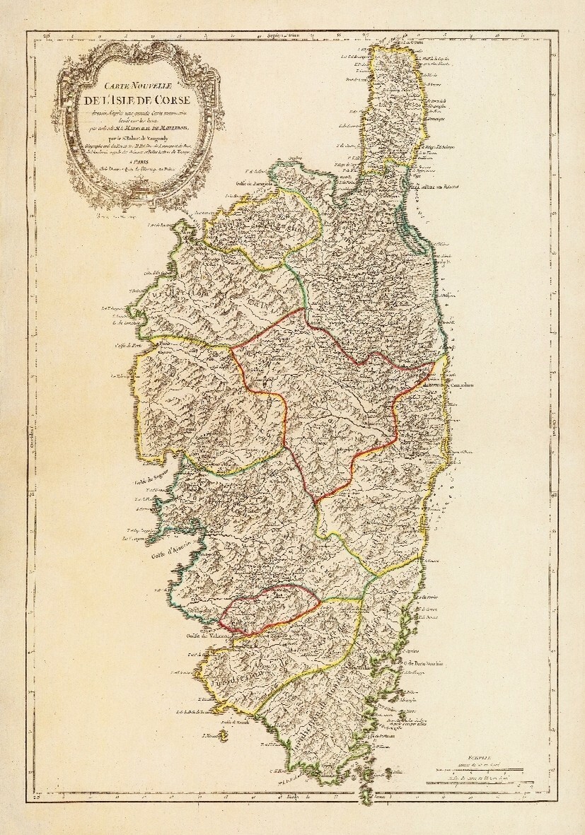 Carte ancienne de l'Île de Corse 1769 poster HQ 70x100cm pour décoration murale