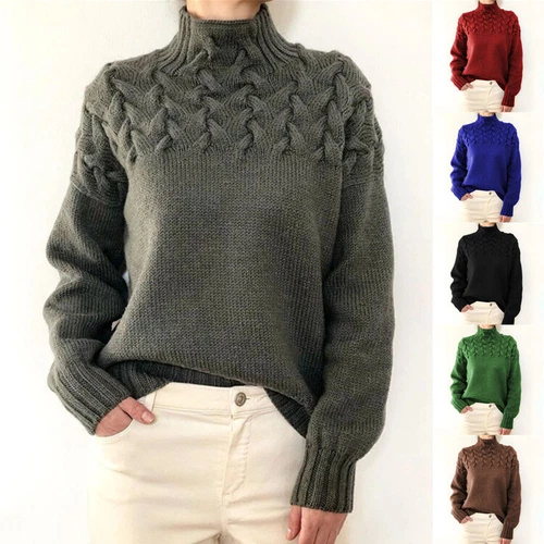 Damen Frauen Strick Rollkragen Pullover Langarm Winter Warm Pullover Oberteil! - Bild 1 von 33