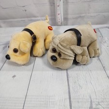 2 Vintage 1986 Kennel Kuddlees Plush Bull Dogs Tan and Gray 5" Puppy by Tara Toy