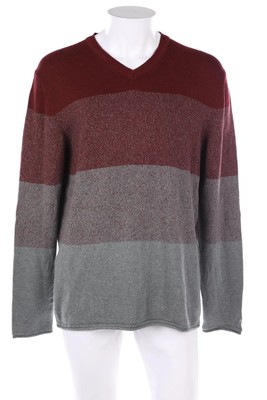 LERROS V-Neck-Pullover Streifen Logo Plakette XXL bordeauxrot grau