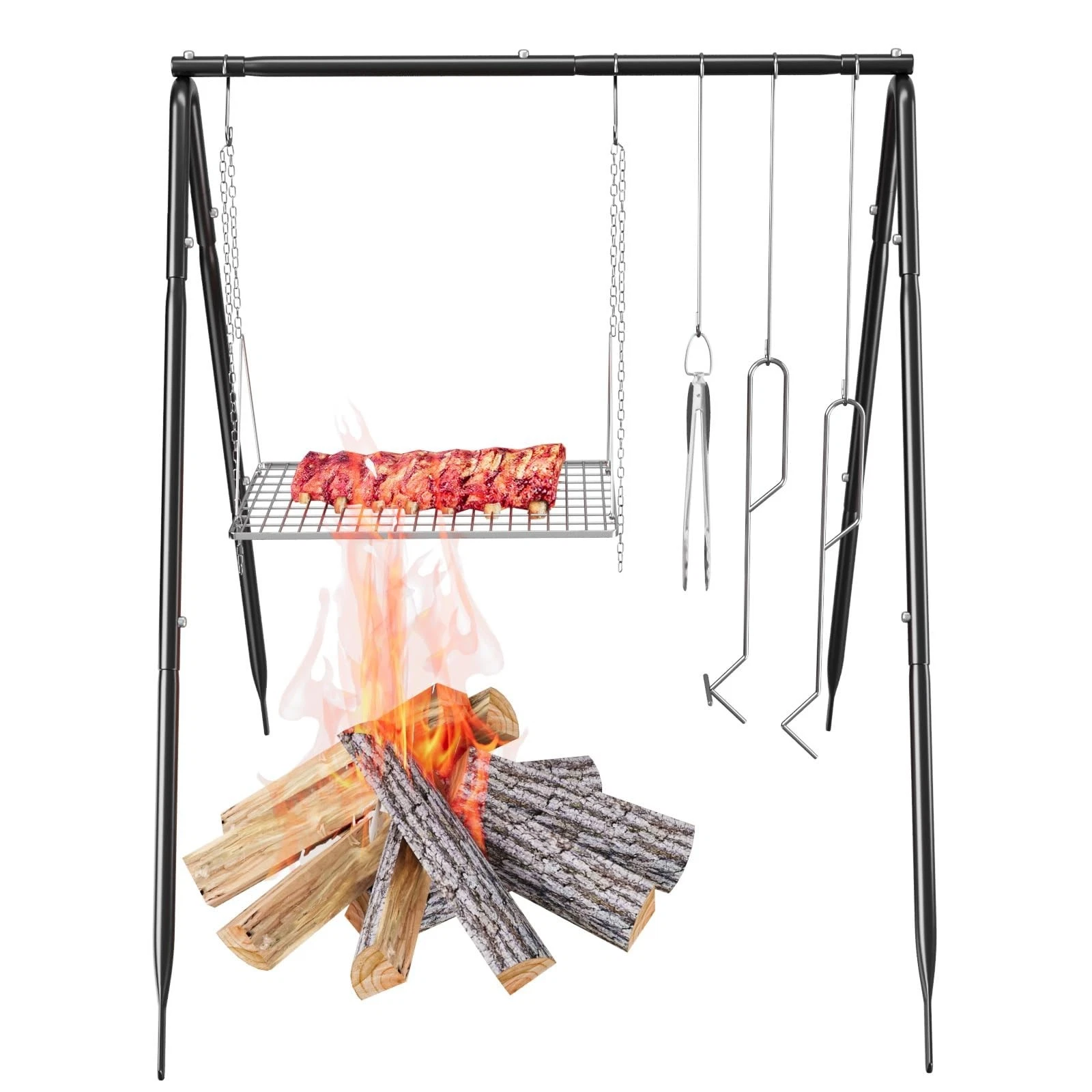 Grill Swing Campfire Cooking Stand with Stainless Steel Grill Grate for Cookw...