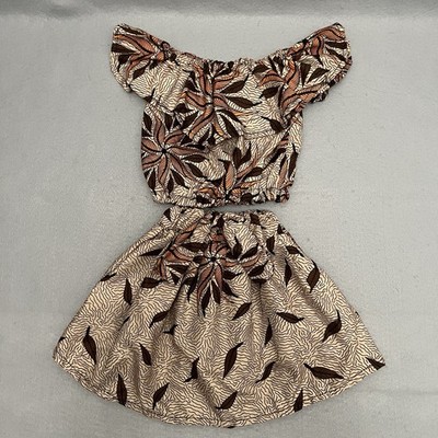 Custom Made Boho Tropical Toddler Outfit Set Ruffle Top & Skirt 9-12M
