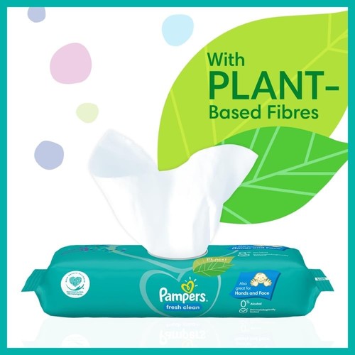 12 x Pampers Baby Wipes Fresh Clean Scented Pure Skin Protection Baby Wipes 52's - Picture 2 of 5
