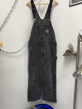 Vtg Carhartt Overalls Bib Insulated Carpenter Canvas 36x30 R27 BLK Double Knee