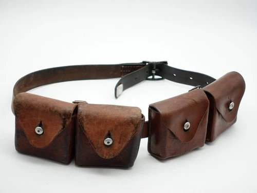 SWISS ARMY Military Brown Leather Belt Bandolier Ammo Cases Pouch Pouches WW1 16