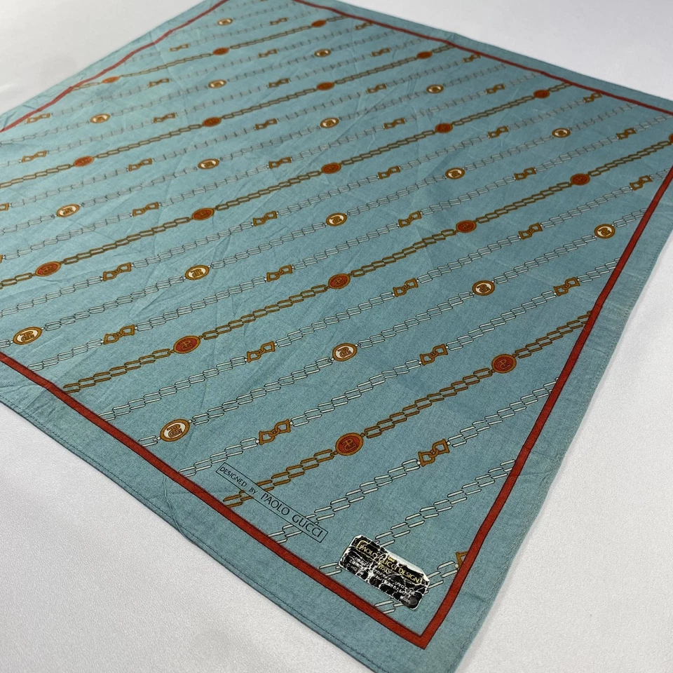 Lenço de pescoço vintage Paolo Gucci bandana bolso quadrado - Imagem 2 de 4