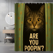 Cute Cat Shower Curtain - Are You Poopin' Fun Bathroom Decor