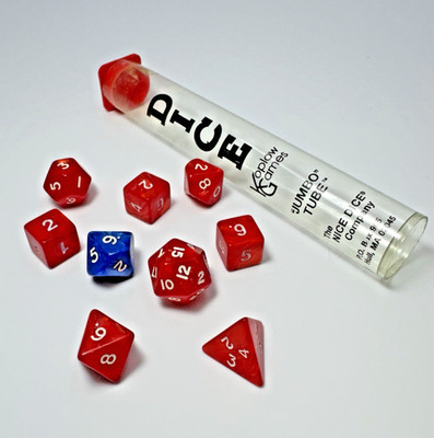 Vintage Koplow Games Jumbo Tube Set of 9 Polyhedral Dice 8-Red Pearl 1-Blue D&D