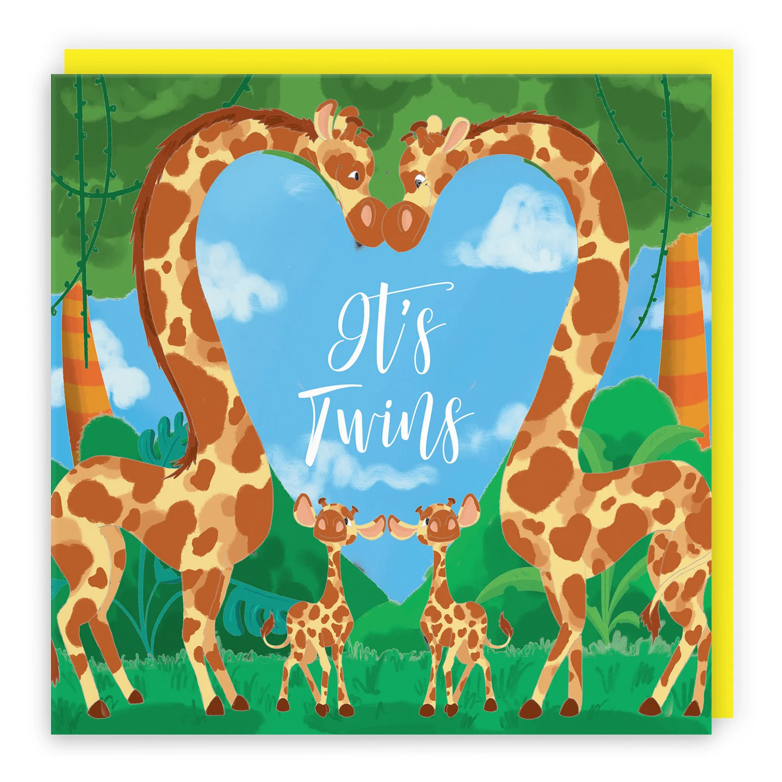 New Baby Twins Cute Giraffes Congratulations Card Jungle