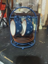 Vintage Boyd's Bears Star Spangled Tea Set With Metal Holding Rack Navy