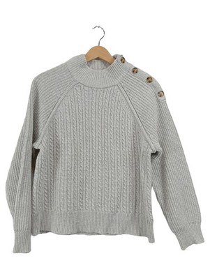 Adrienne Vittadini Pullover Gr. 42 Zopfstrick Grau